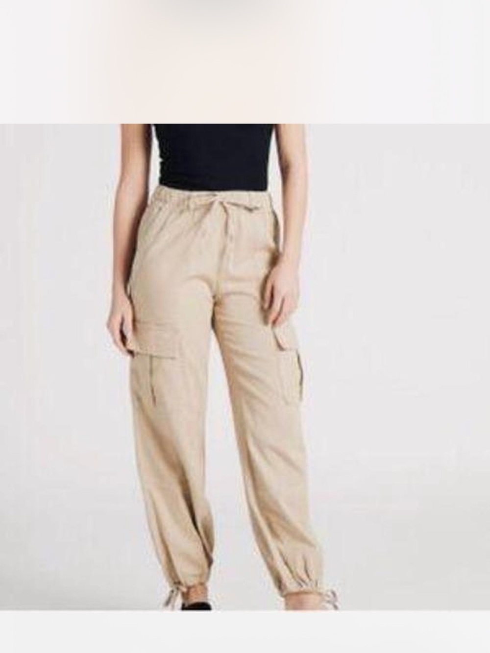 HABITUAL Women's Beige Cream Tan Cargo Parachute Jogger Pants LIKE NEW L